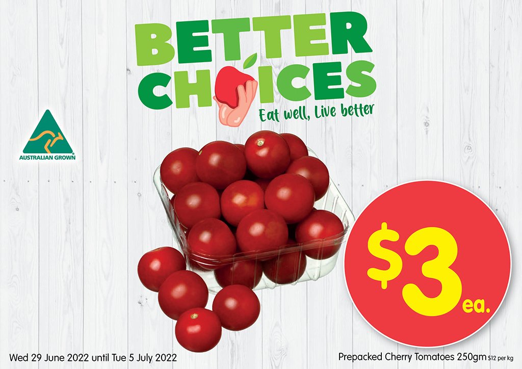 Image of Prepacked Cherry Tomatoes 250gm at $3.00 each