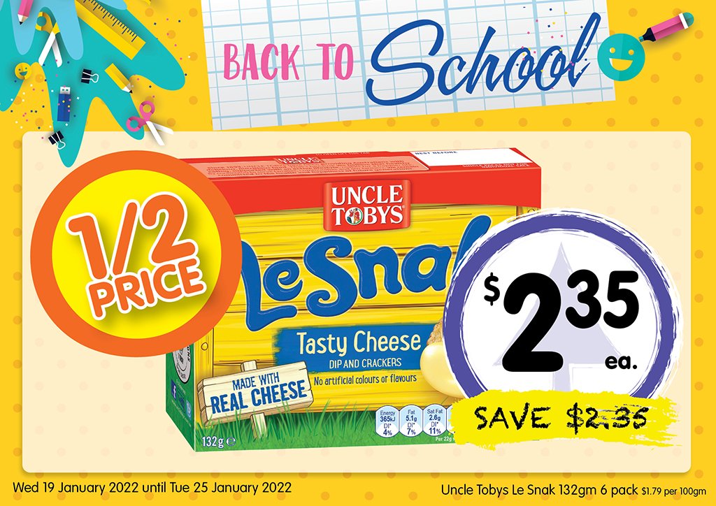 Image of Uncle Tobys Le Snack 132gm 6 pack at $2.35 each
