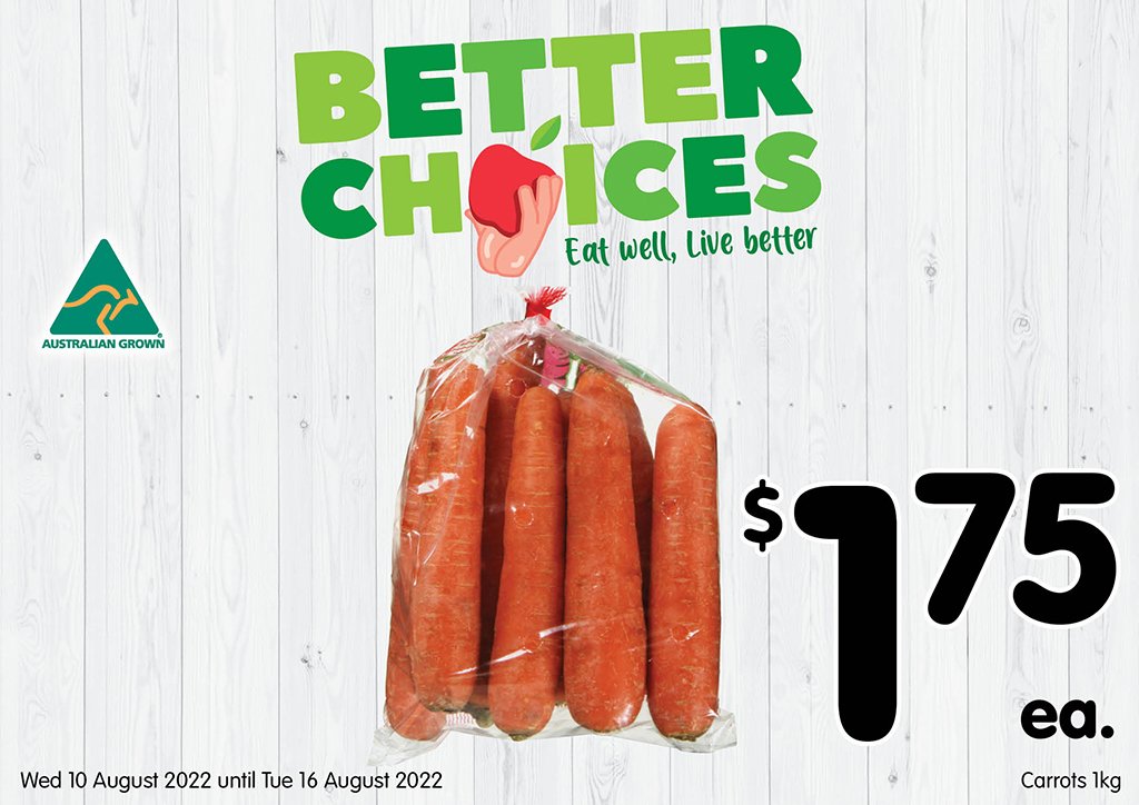 Image of Prepacked Carrots 1kg at$1.75 each