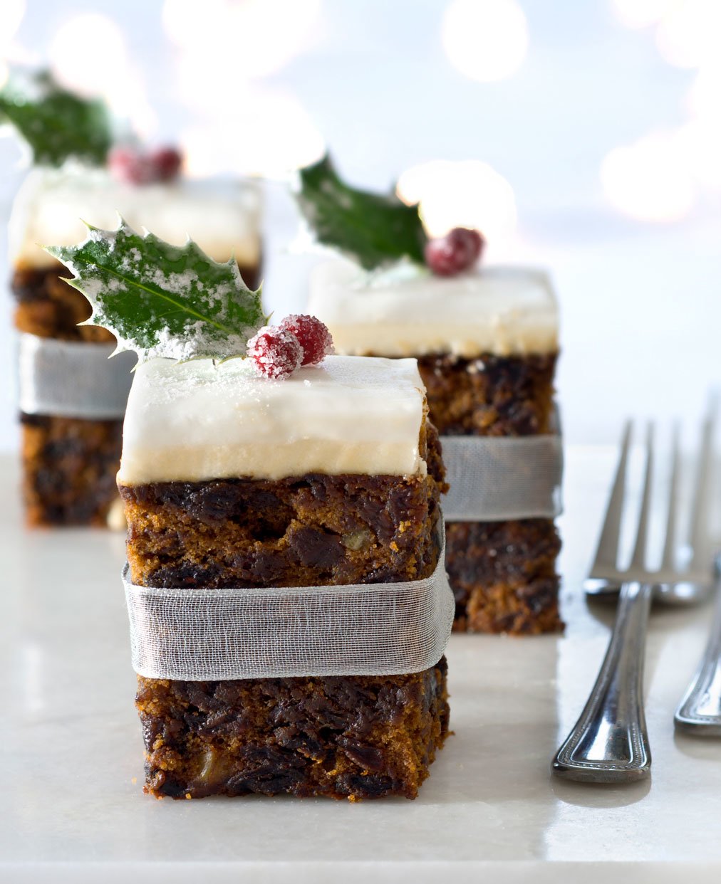 Christmas cake cut and presented on plate