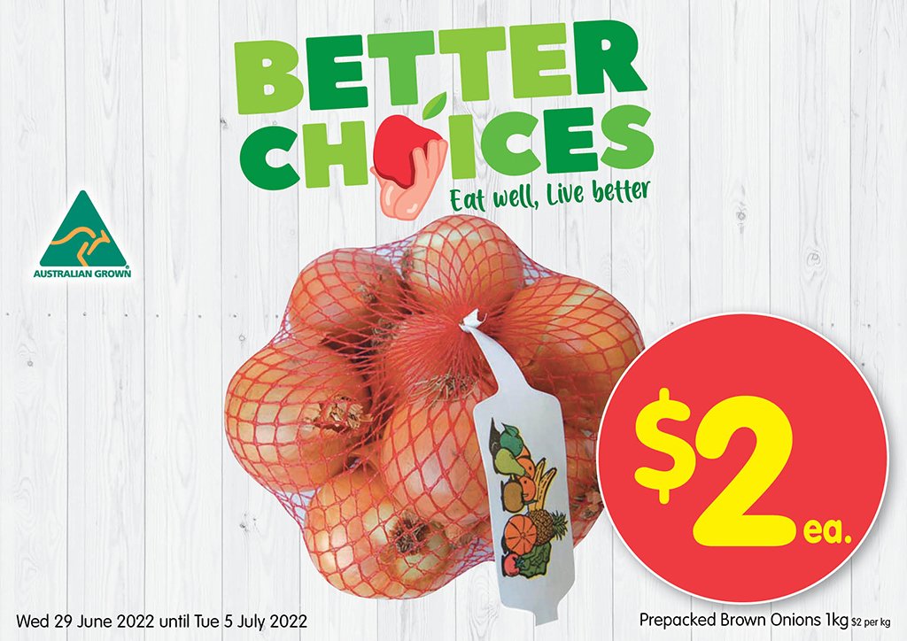 Image of Prepacked Brown Onions 1kg at $2.00 each