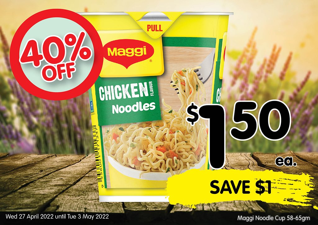 Image of Maggi Noodle cup 58-65gms at $1.50 each