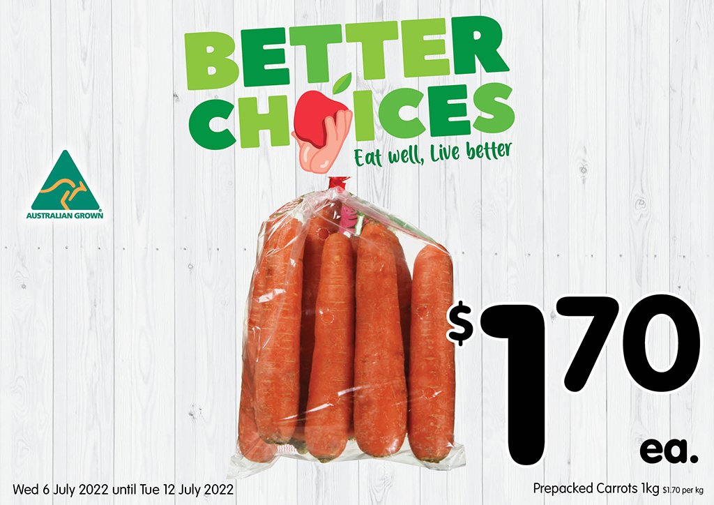 Image of Prepacked Carrots 1kg at $1.70 each