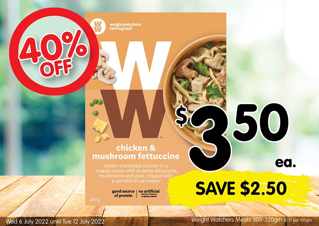Image of Weight Watchers Meals 300-320gm at $3.50 each