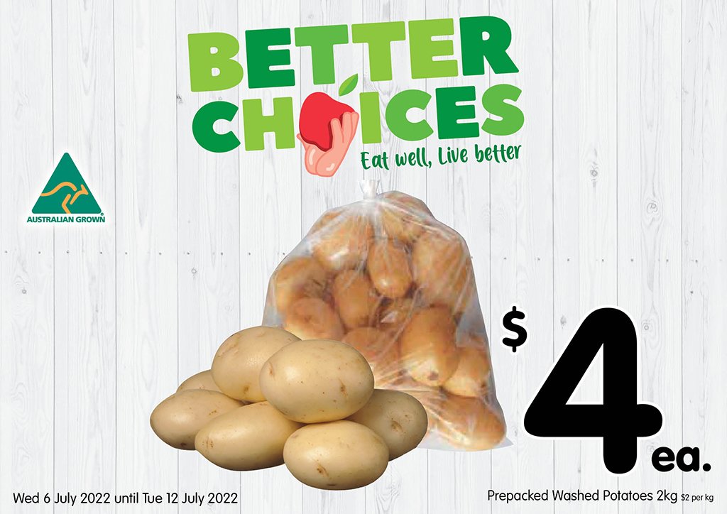 Image of Prepacked Washed Potatoes 2kg at $4.00 each