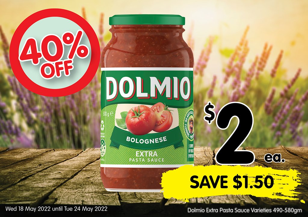 Image of Dolmio Extra Pasta Sauce Varieties 490-580gm at $2.00 each
