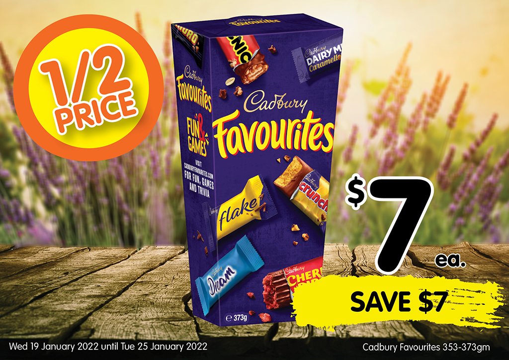 Image of Cadbury Favourites 353-373gm at $7 half price special