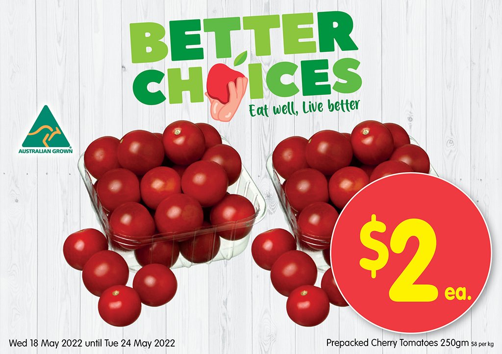 Image of Prepacked Cherry Tomatoes 250gm at $2.00 each