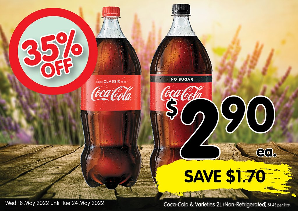 Image of Coca-Cola & Varieties 2L (Non-Refrigerated) at $2.90 each