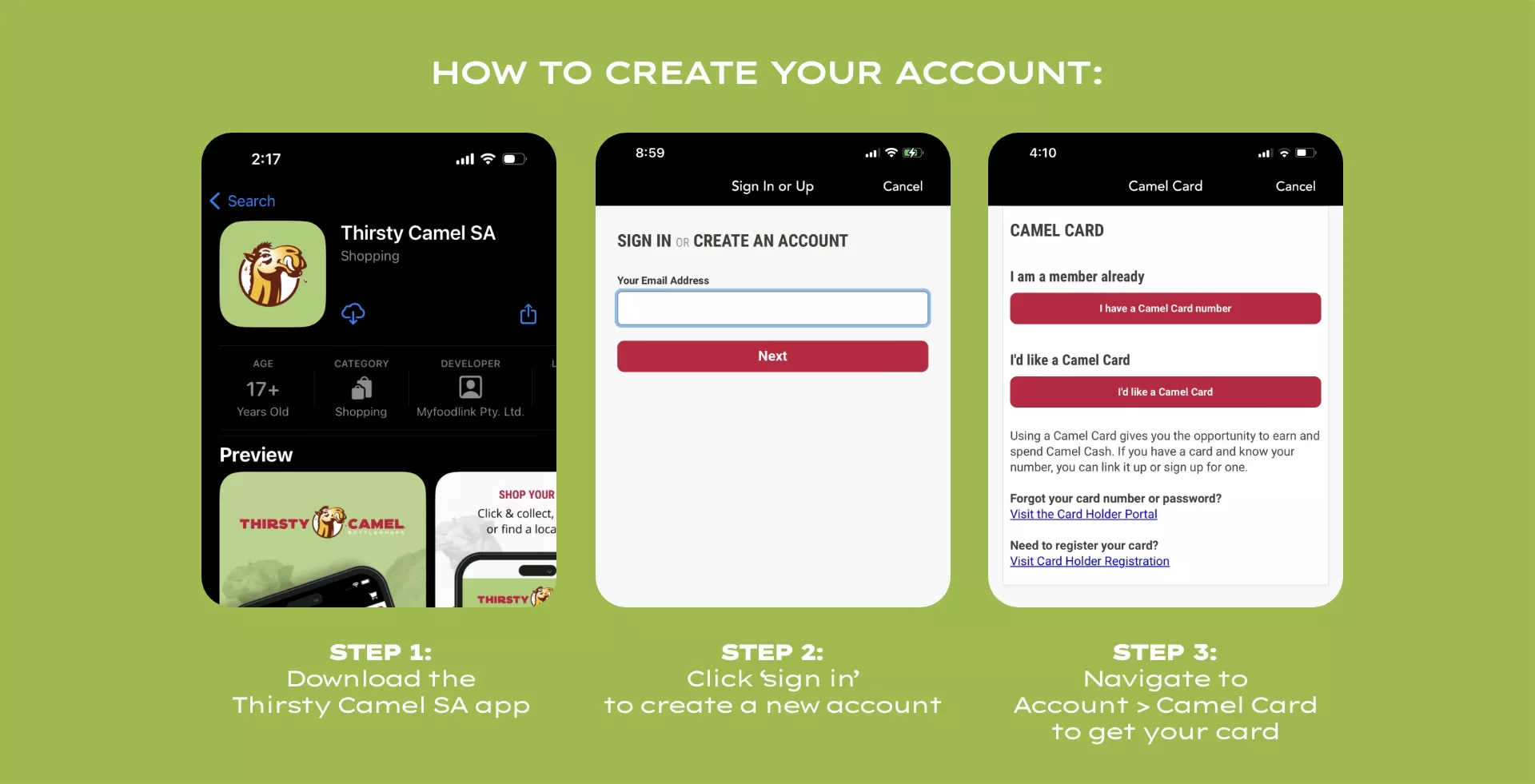 create an account within the app