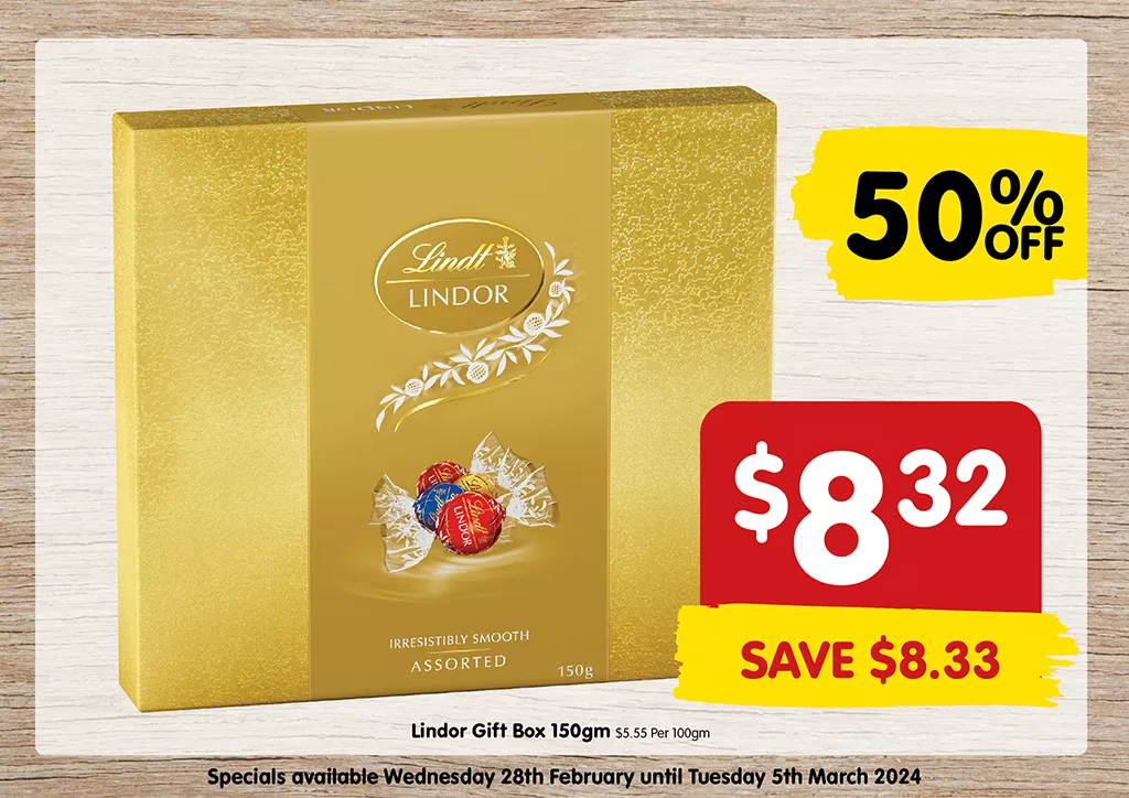 Lindor Gift Box 150gm @ $8.32, Half Price Special