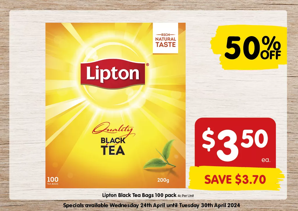 Lipton Black Tea Bags 100pack at $3.50 each