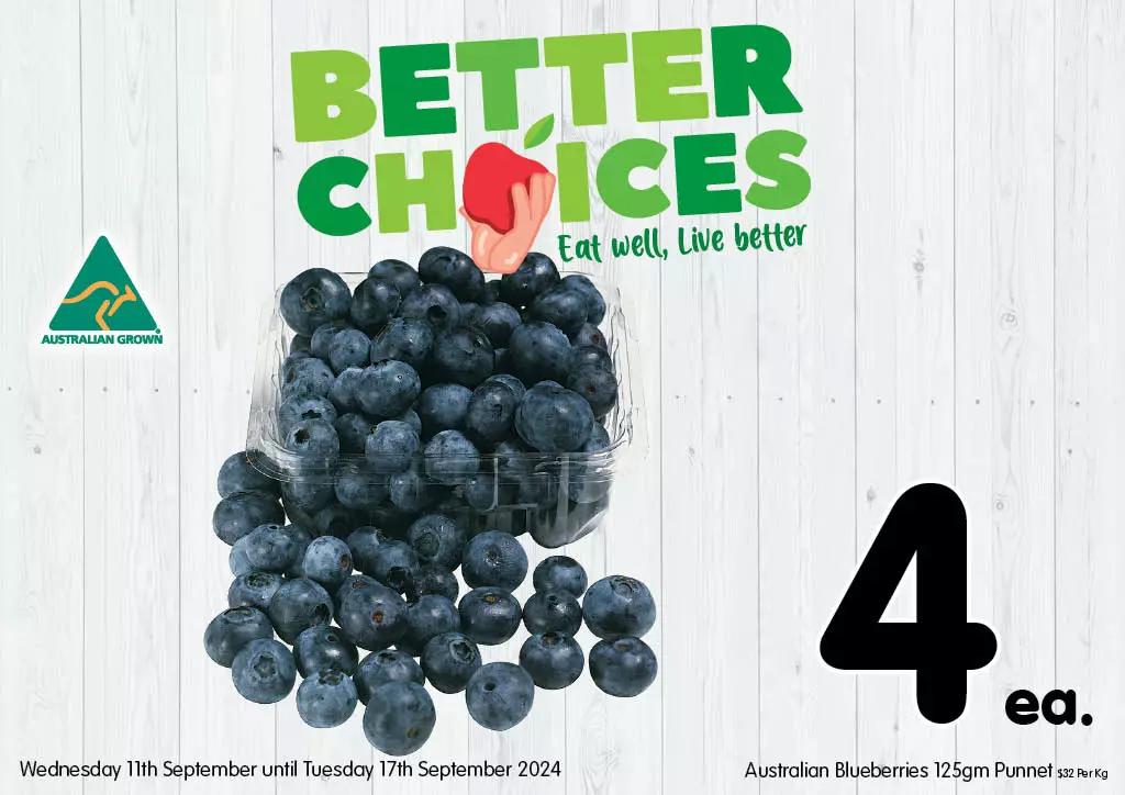 Australian Blueberries 125g Punnet at $4 each 