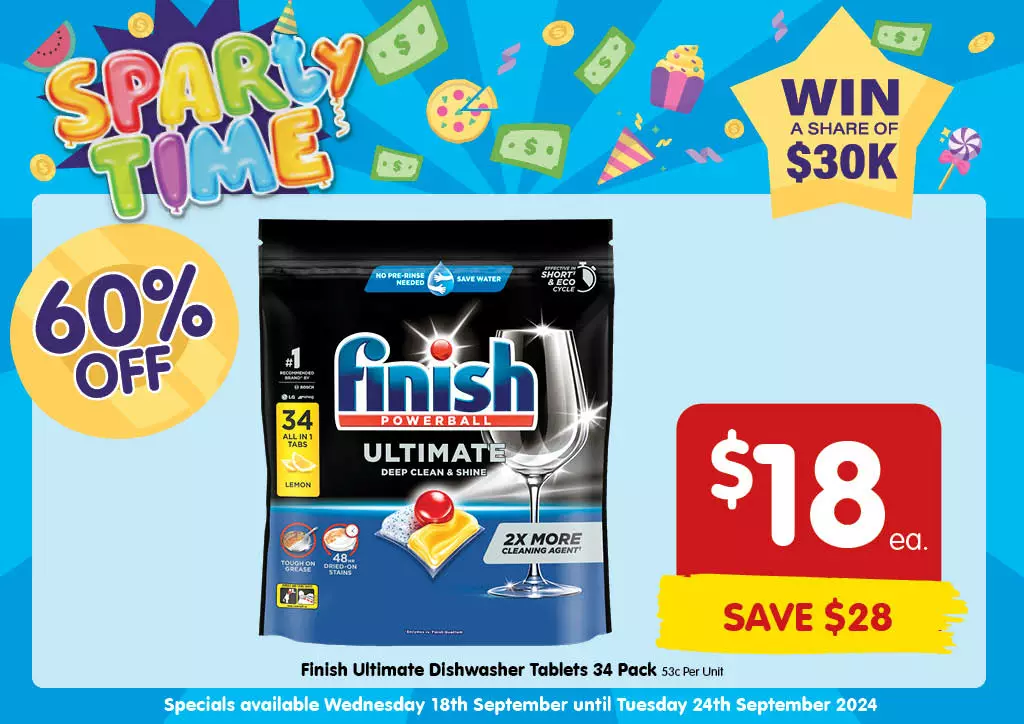 Finish Ultimate Dishwasher Tablets 34 Pack at $18 each