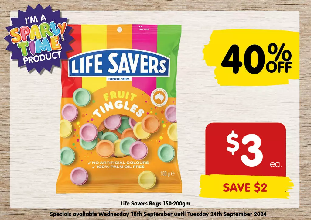 Life Savers Bags 150-200gm at $3 each 