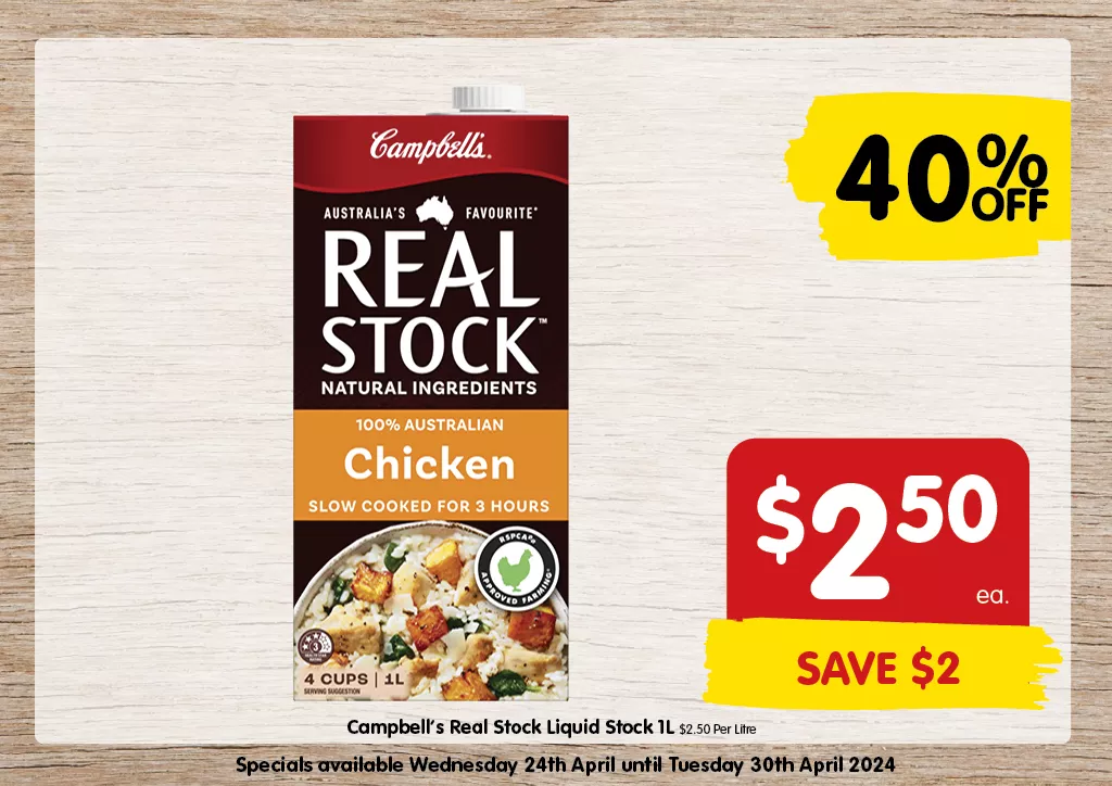 Campbell's Real Stock Liquid 1L at $2.50 each