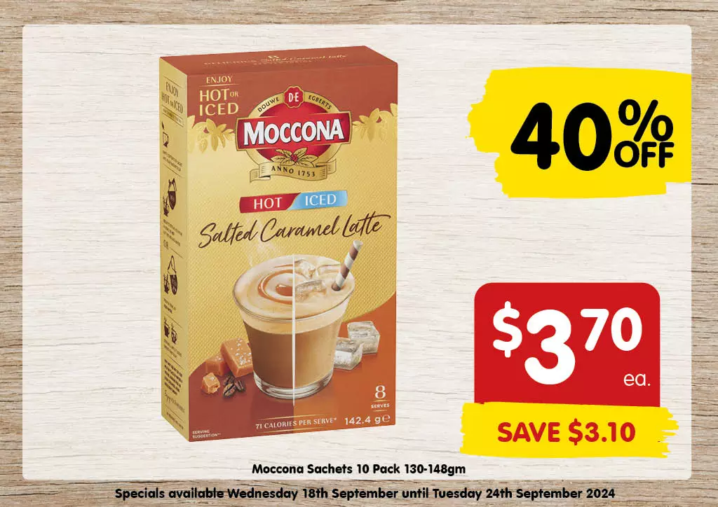 Moccona Sachets 10 Pack 130-148gm at $3.70 each 