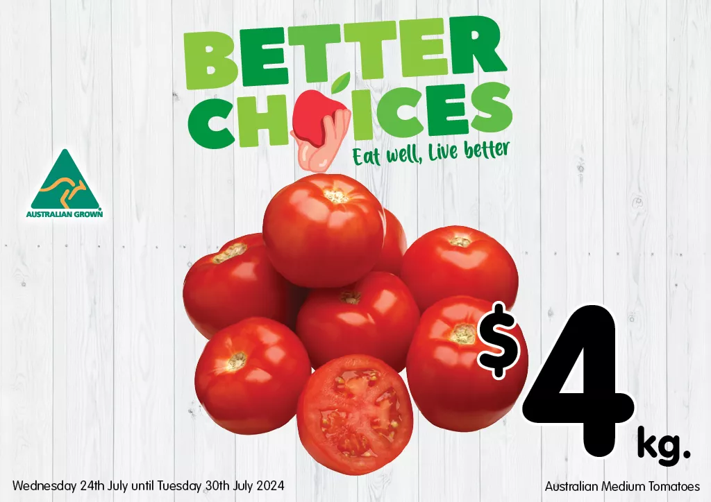 Australian Medium Tomatoes at $4 per kg