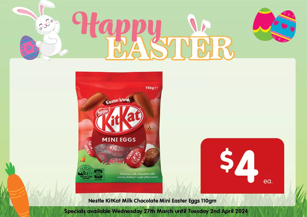 Nestle Kit Kat Milk Chocolate Mini Easter Eggs 110gm at $4 each
