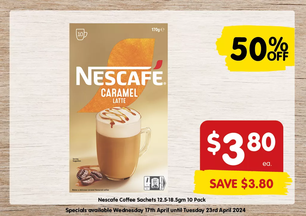 Nescafe Coffee Sachets 12.5-18.5gm 10 pack at $3.80 each