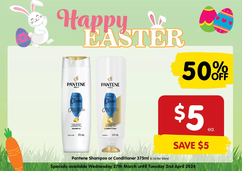 Pantene Shampoo or Conditioner 375ml at $5 each, Half Price Special