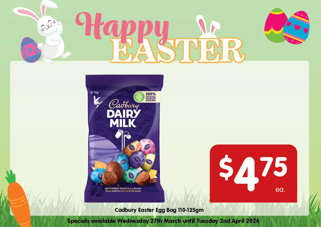 Cadbury Easter Egg Bag 110-125gm at $4.75 each