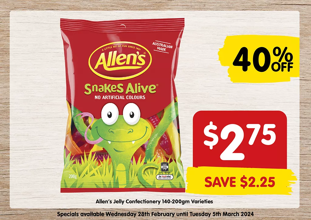 Allens Jelly Confectionary 140-200gm Varieties @ $2.75 