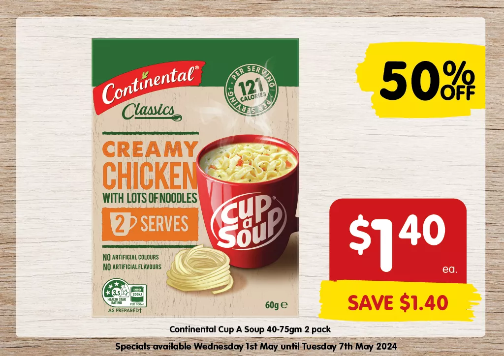 Continental Cup A Soup 40-75gm 2 pack at $1.40 each