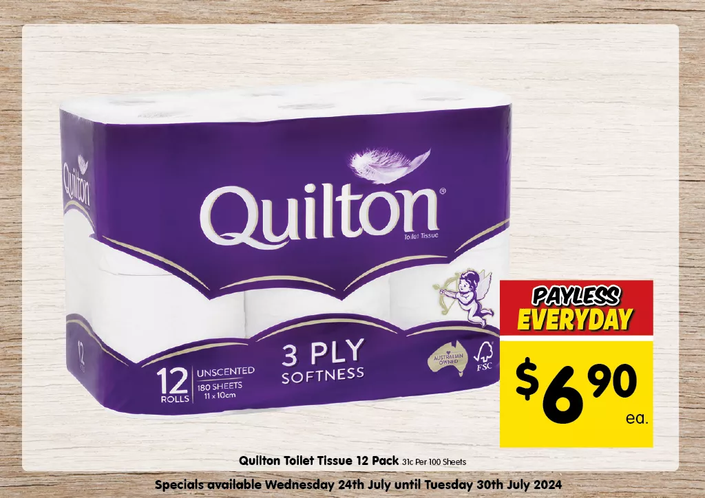 Quilton Toilet Tissue 12 Pack at $6.90 each