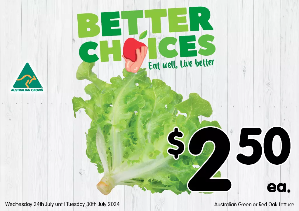 Australian Green or Red Oak Lettuce at $2.50 each 