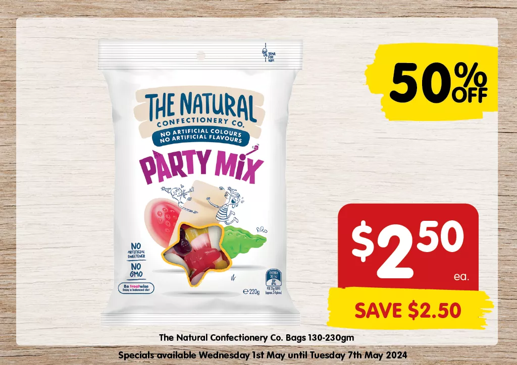 The Natural Confectionary Co. Bags 130-230gm at $2.50 each 