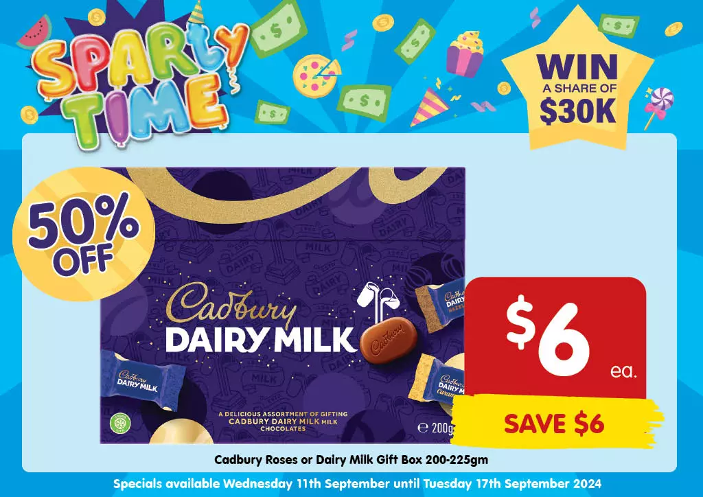 Cadbury Roses or Dairy Milk Gift Box 200-225gm at $6 each 